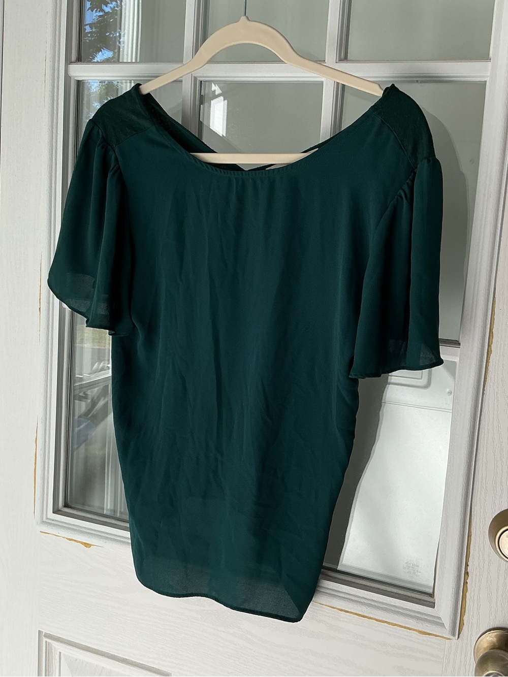LOFT Deep Green Flutter Sleeve Blouse